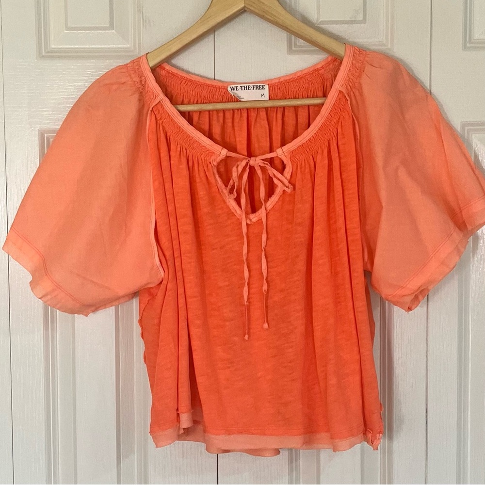 We The Free Mandarin Red Tie-Neck Peasant Blouse Size Medium New